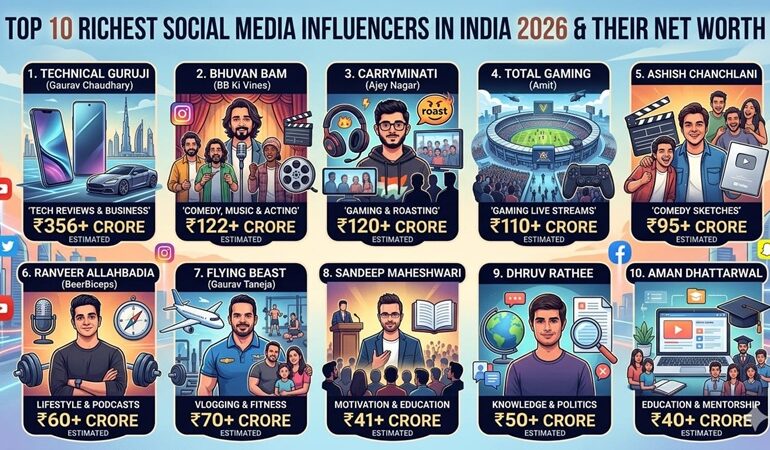 India’s Top 10 Richest Influencers in 2026 – Net Worth Revealed